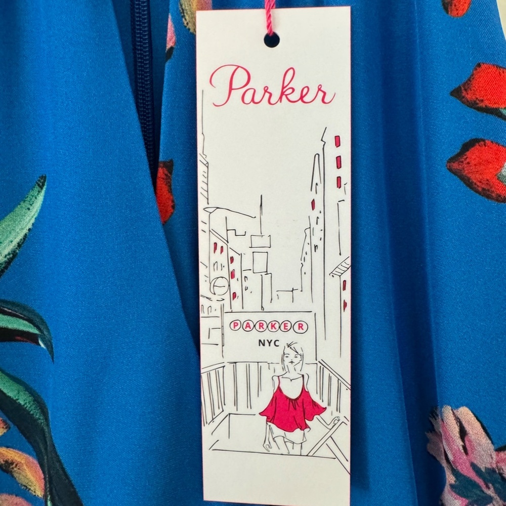Parker Davina Blue Sleeveless Halter High-Low Ruffle Dress NWT 4 Retail $398 - Picture 5 of 9